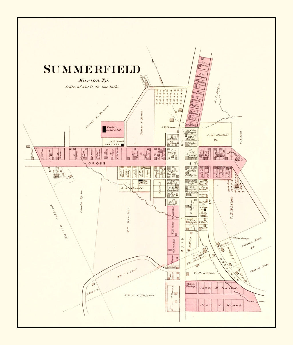 Vintage Map of Summerfield, Ohio 1876