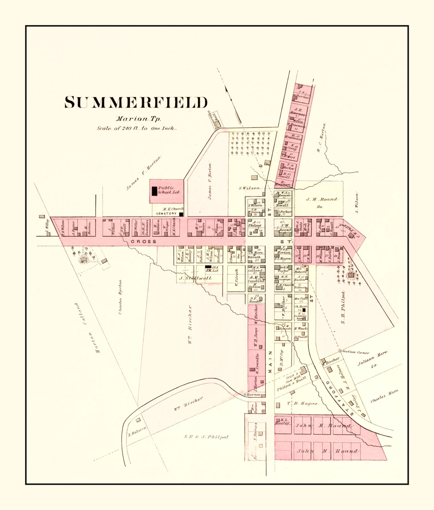 Vintage Map of Summerfield, Ohio 1876