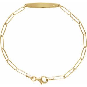 14K Yellow Gold Engravable Curved Bar 7" Bracelet Mounting