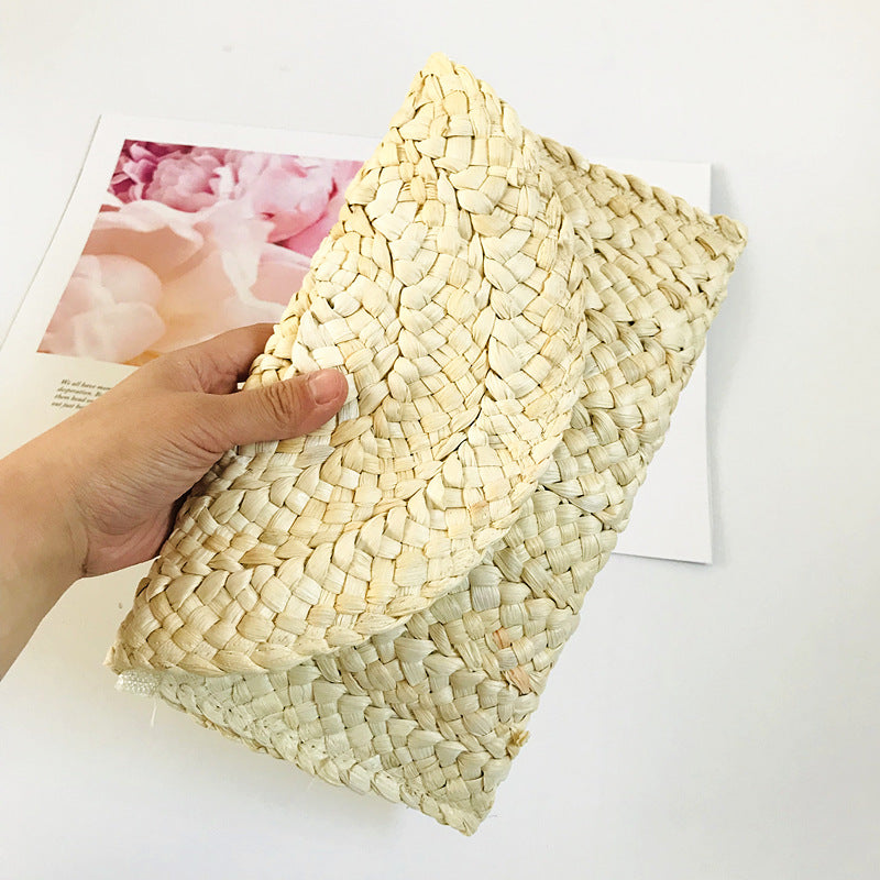 Corn Husk Straw Bag Clutch Women Large Capacity Clutch Hand-Woven Bag Mobile Phone Bag Coin Purse Japanese Korean