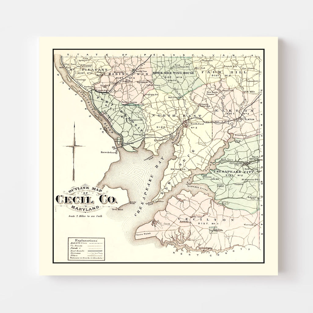 Vintage Map of Cecil County, Maryland 1877