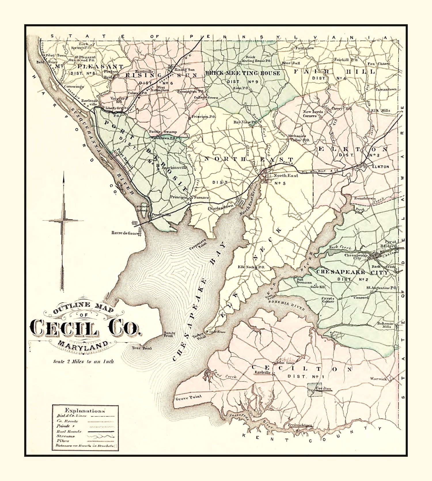Vintage Map of Cecil County, Maryland 1877