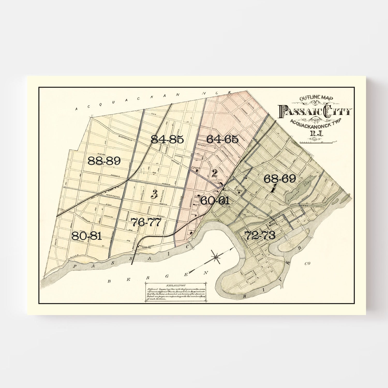 Vintage Map of Passaic, New Jersey 1877