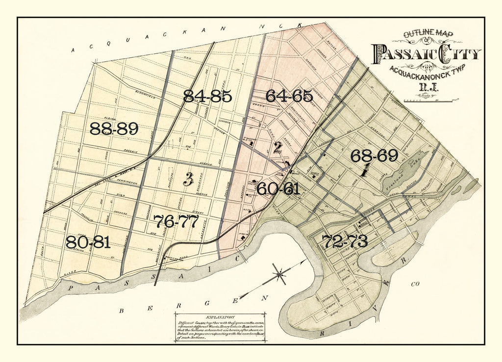 Vintage Map of Passaic, New Jersey 1877