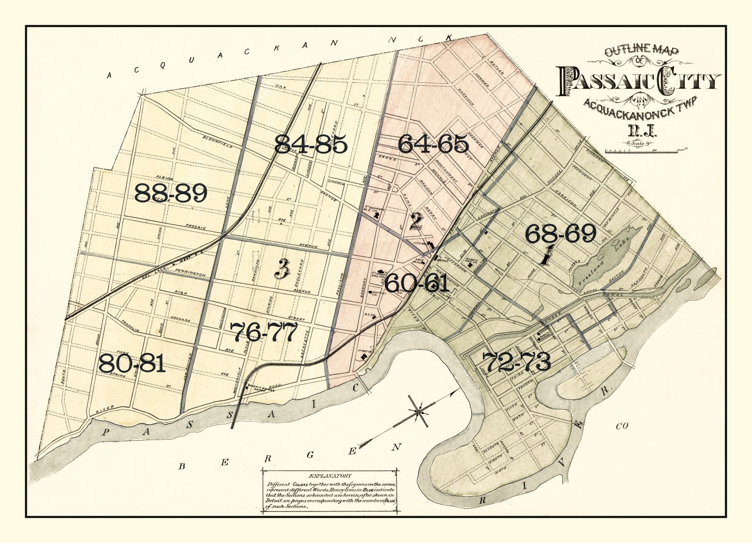 Vintage Map of Passaic, New Jersey 1877
