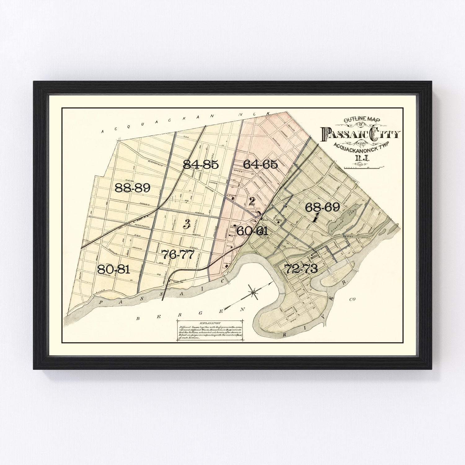 Vintage Map of Passaic, New Jersey 1877