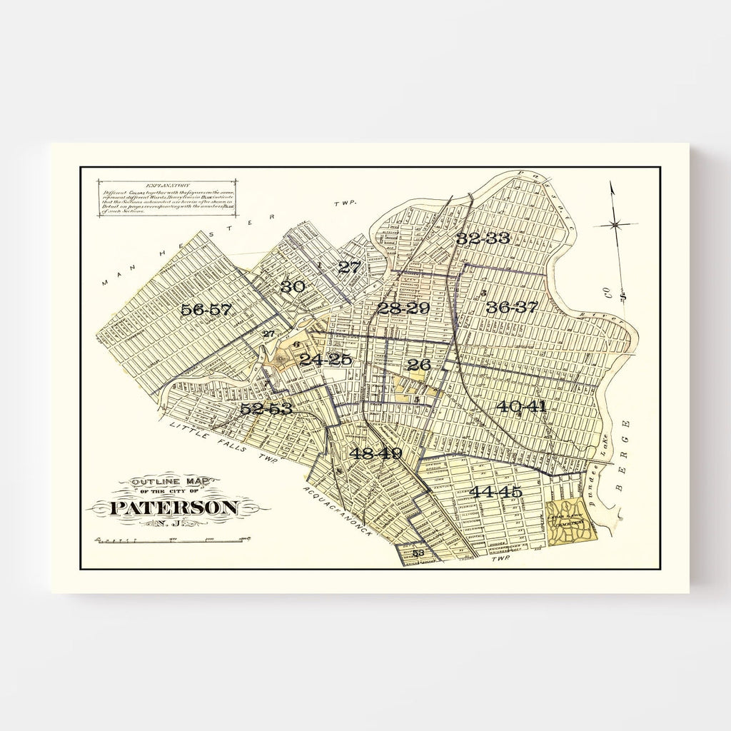 Vintage Map of Paterson, New Jersey 1877