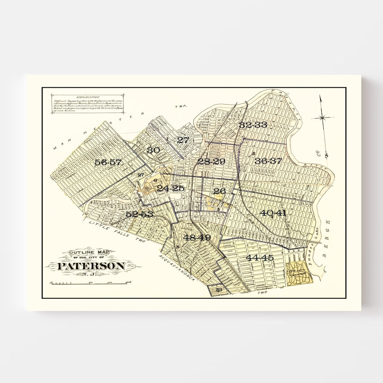 Vintage Map of Paterson, New Jersey 1877