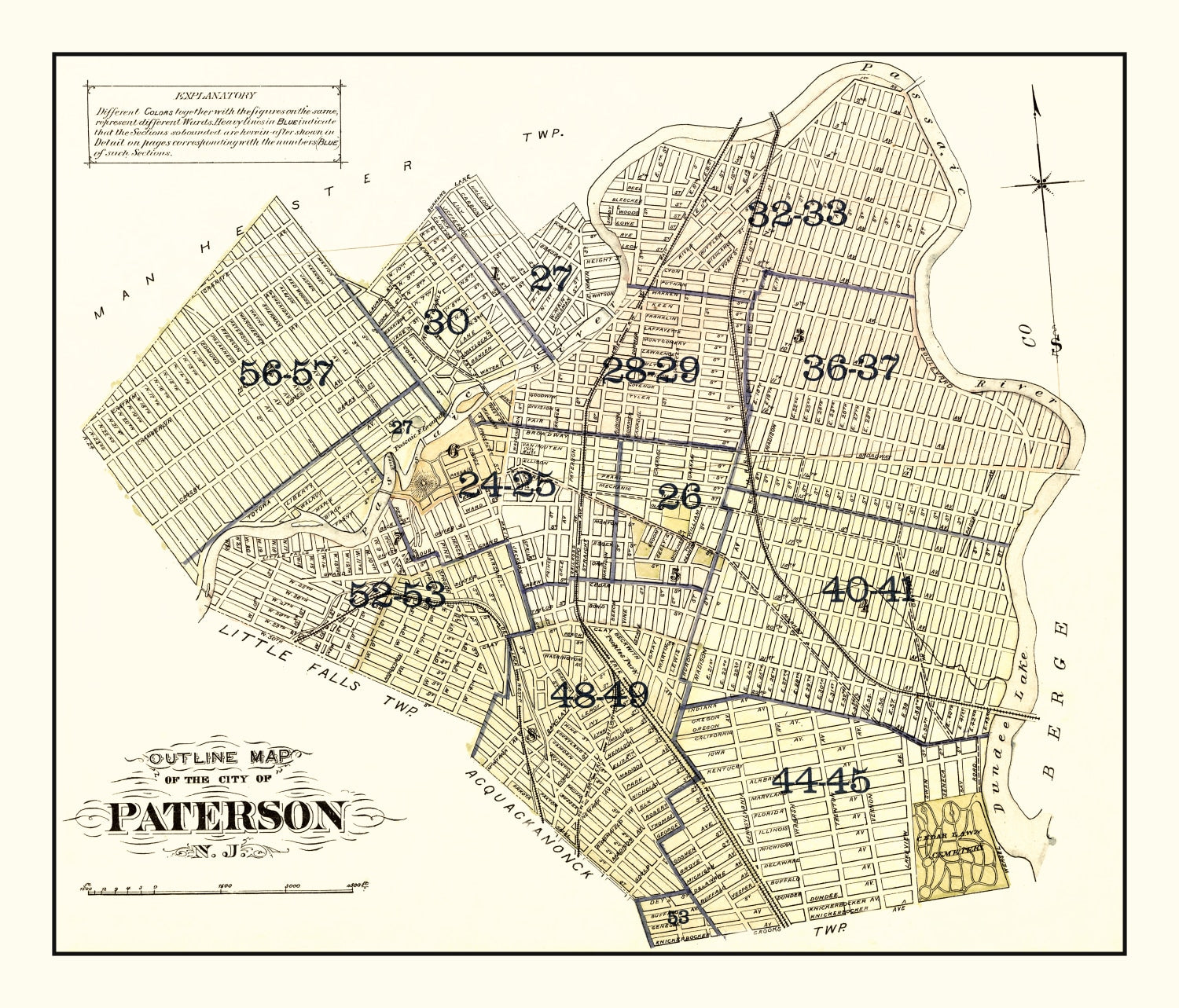 Vintage Map of Paterson, New Jersey 1877