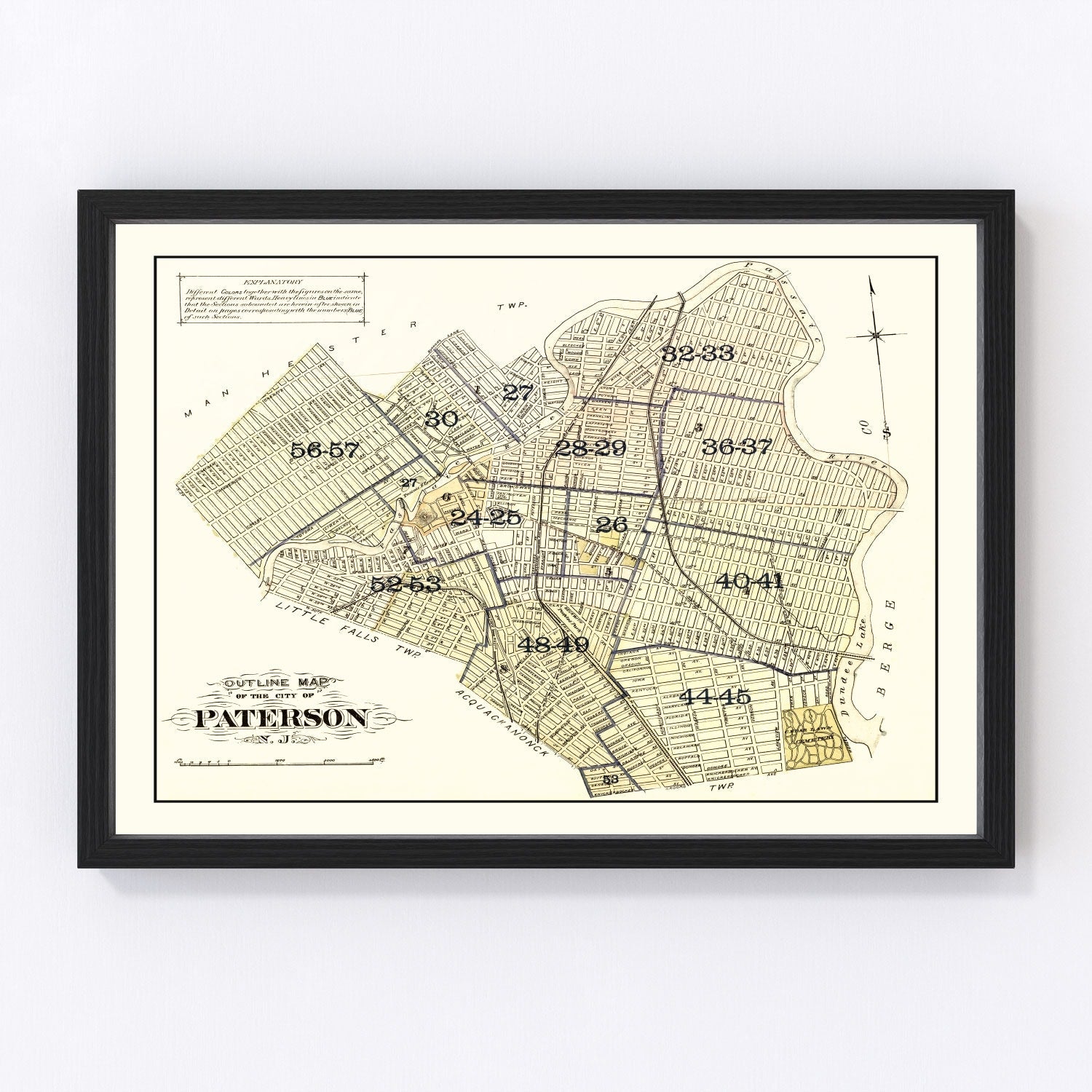 Vintage Map of Paterson, New Jersey 1877