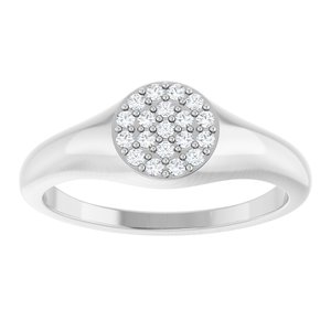 14K White Gold 1/8 CTW Natural Diamond Pave Signet Ring