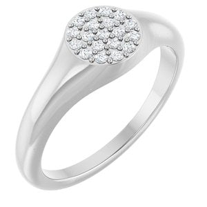 14K White Gold 1/8 CTW Natural Diamond Pave Signet Ring
