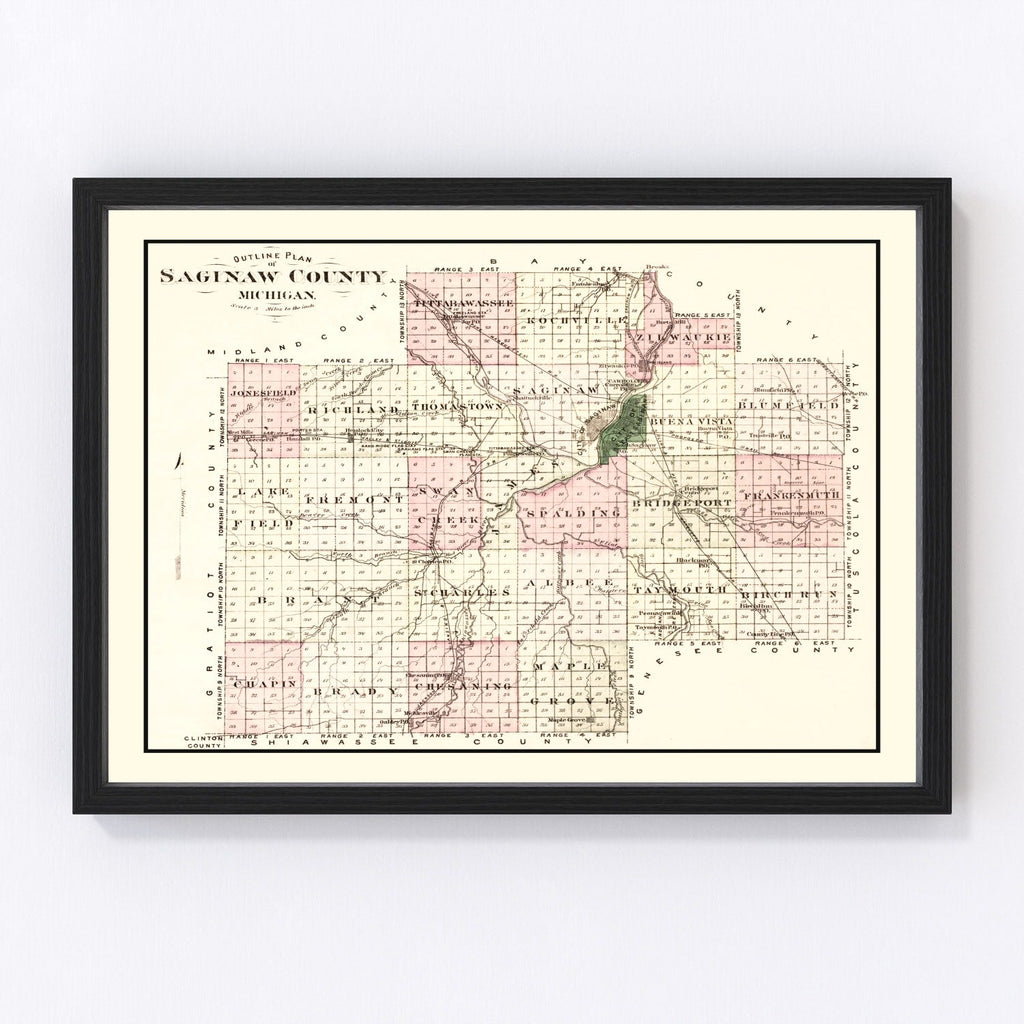 Vintage Map of Saginaw County, Michigan 1877