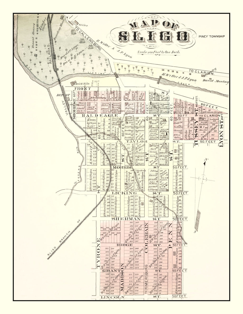 Vintage Map of Sligo, Pennsylvania 1877