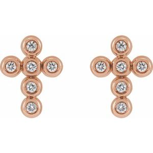 14K Rose Gold .08 CTW Natural Diamond Cross Earrings