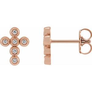 14K Rose Gold Imitation Cubic Zirconia Cross Earrings
