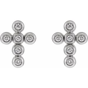 14K White Gold Imitation Cubic Zirconia Cross Earrings