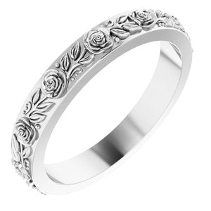 Platinum 3.4 mm  Floral Flat Band Size 8