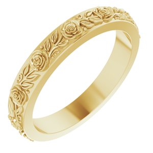 10K Yellow 2.7 mm  Floral Flat Band Size 7.5