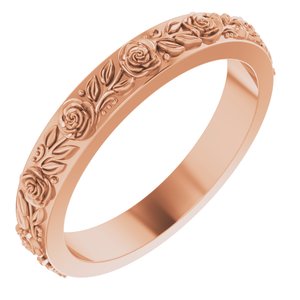 10K Rose 2.7 mm  Floral Flat Band Size 7.5