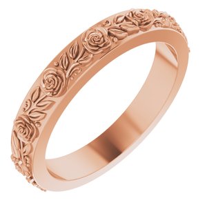 18K Rose 3.4 mm  Floral Flat Band Size 6.5