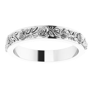 14K White 2.7 mm  Floral Flat Band Size 6