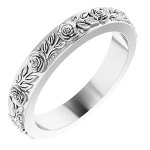 Platinum 2.7 mm  Floral Flat Band Size 5.5