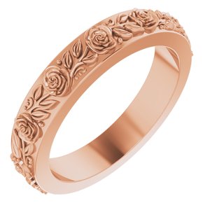 18K Rose 2.7 mm  Floral Flat Band Size 4