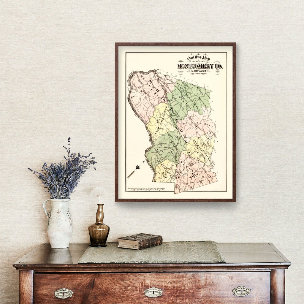 Vintage Map of Montgomery County, Washington DC 1879