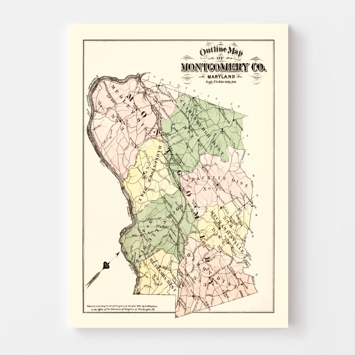 Vintage Map of Montgomery County, Washington DC 1879