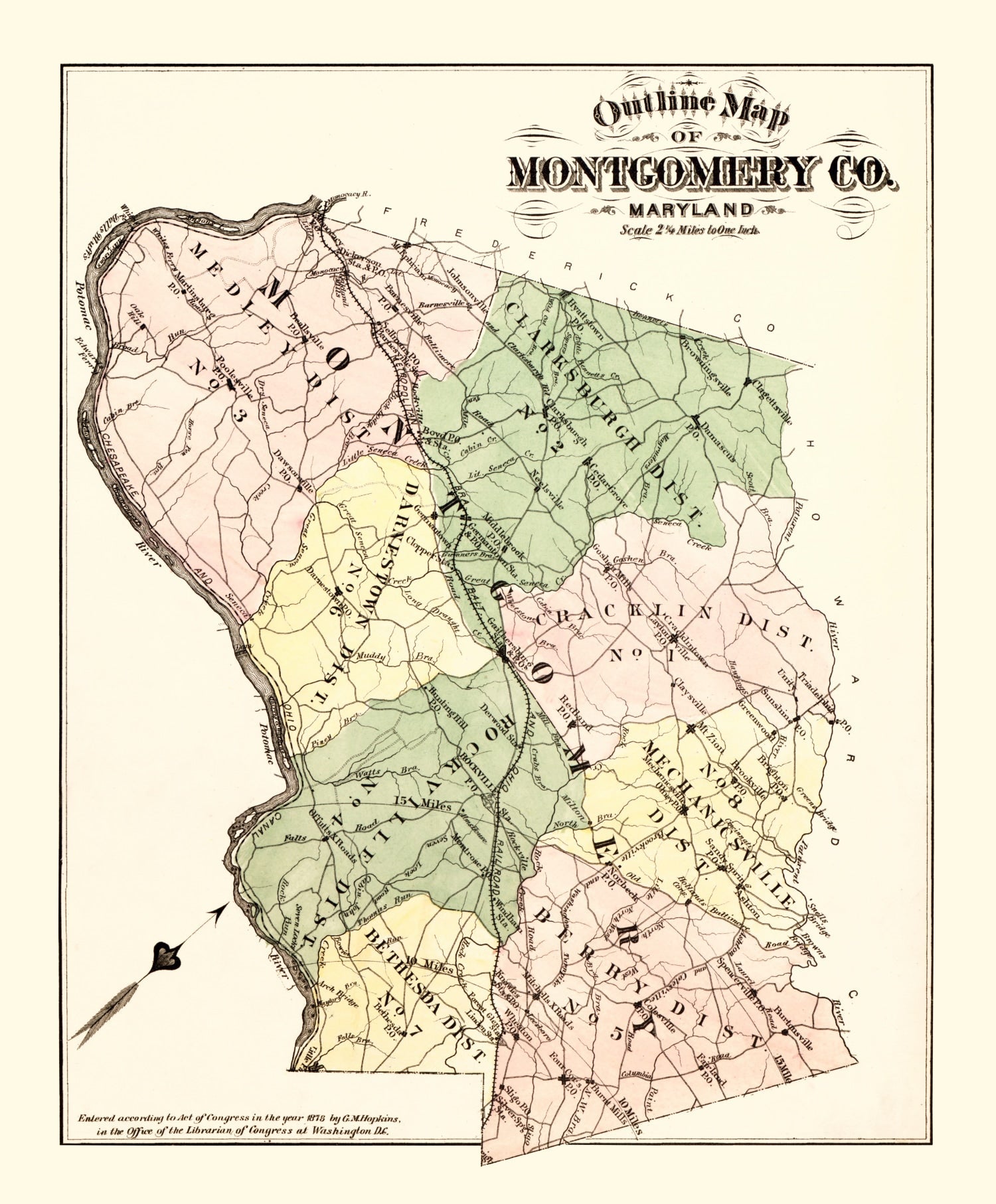Vintage Map of Montgomery County, Washington DC 1879