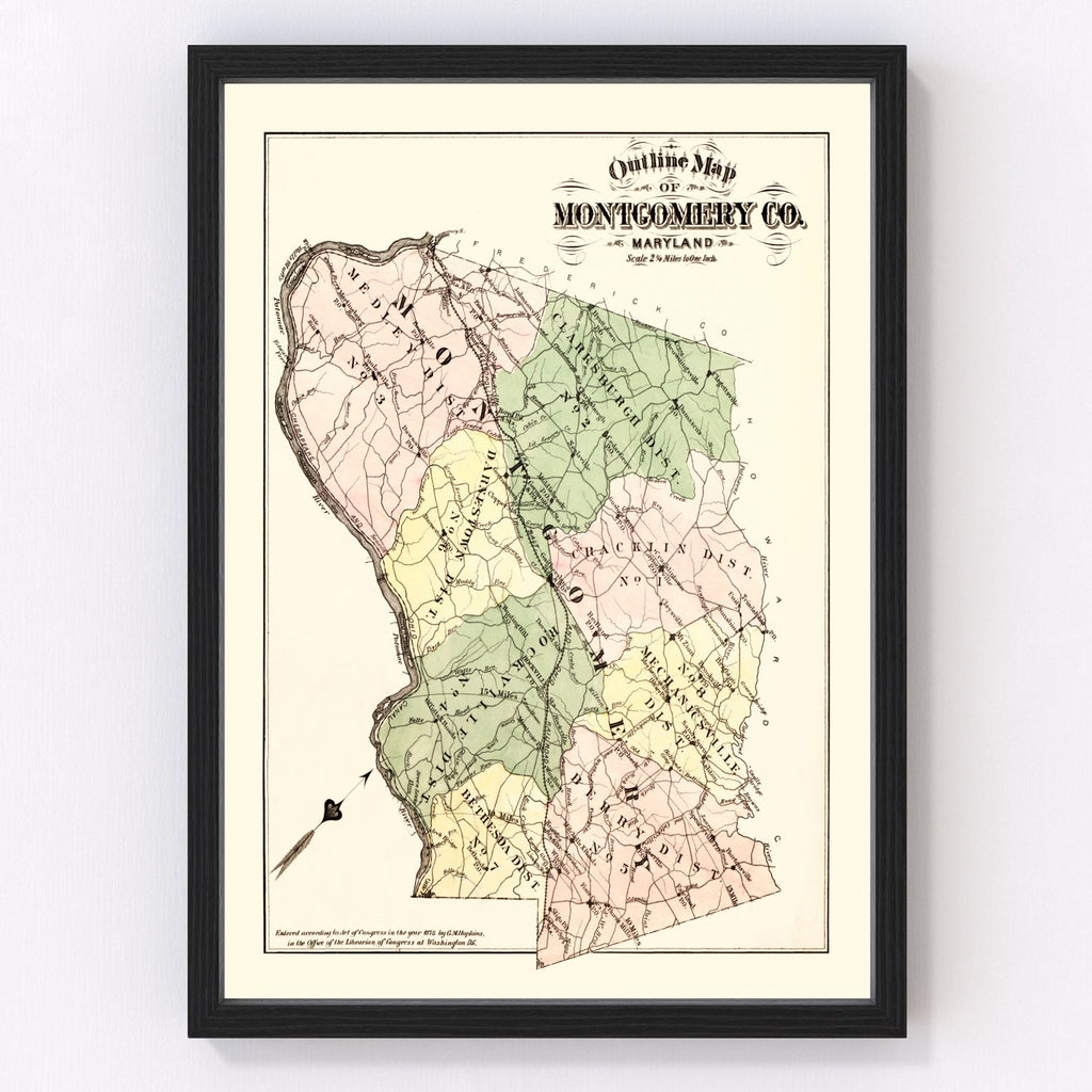 Vintage Map of Montgomery County, Washington DC 1879