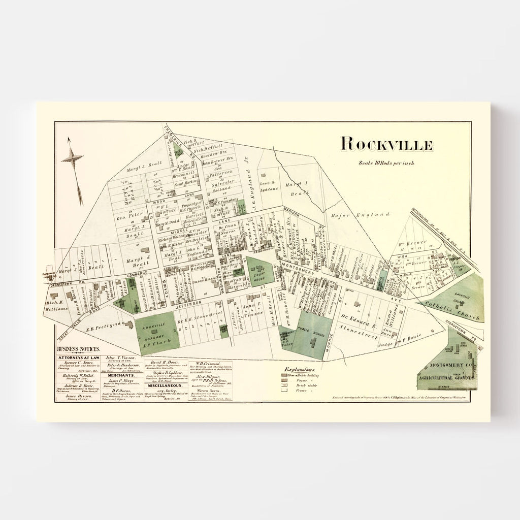 Vintage Map of Rockville, Maryland 1879