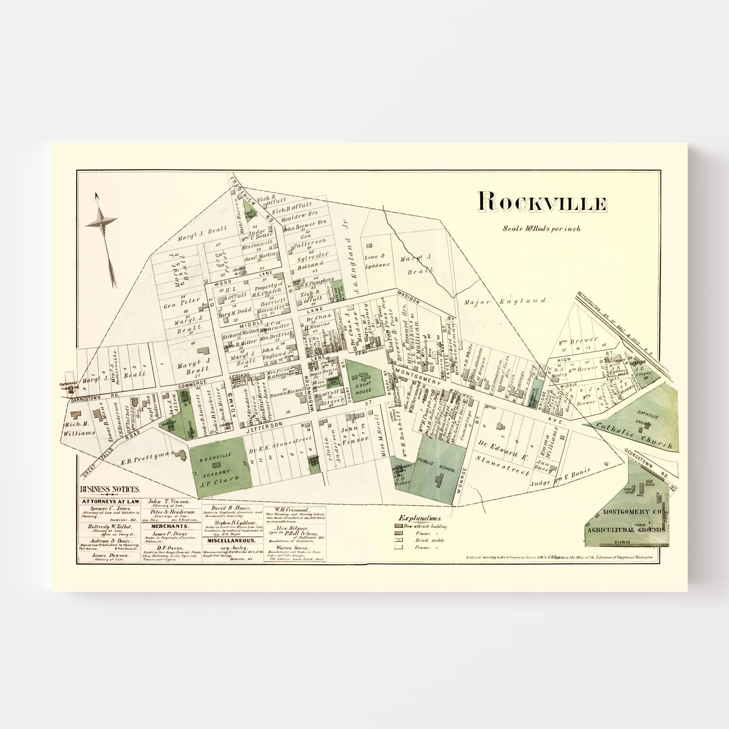Vintage Map of Rockville, Maryland 1879