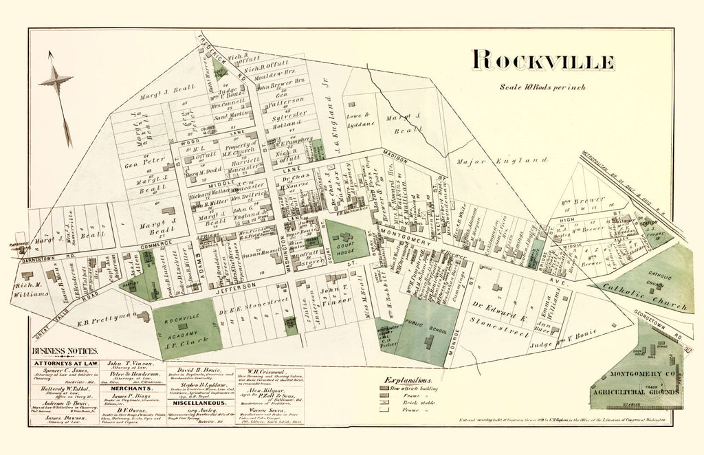 Vintage Map of Rockville, Maryland 1879