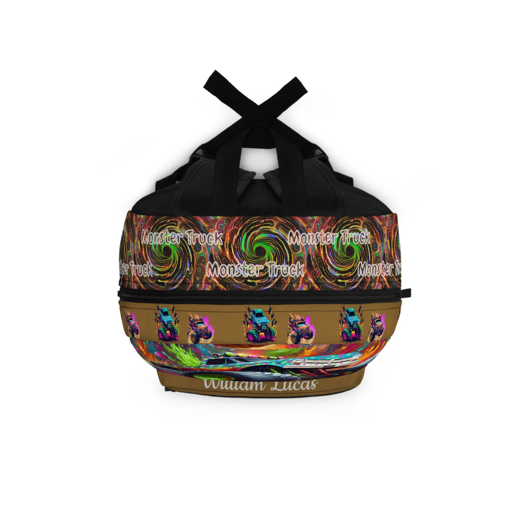 Monster Truck Backpack — Personalized  Name Kids School Bag with Neon Swirl Design