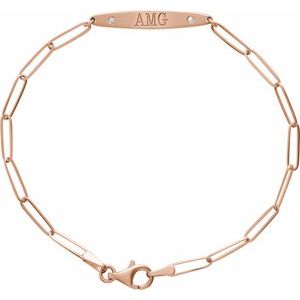 14K Rose Gold .015 CTW Natural Diamond Engravable Curved Bar 7" Bracelet – image 2