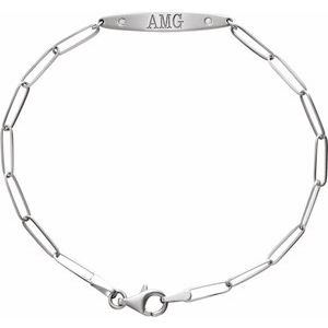 14K White Gold .015 CTW Natural Diamond Engravable Curved Bar 7" Bracelet – image 3