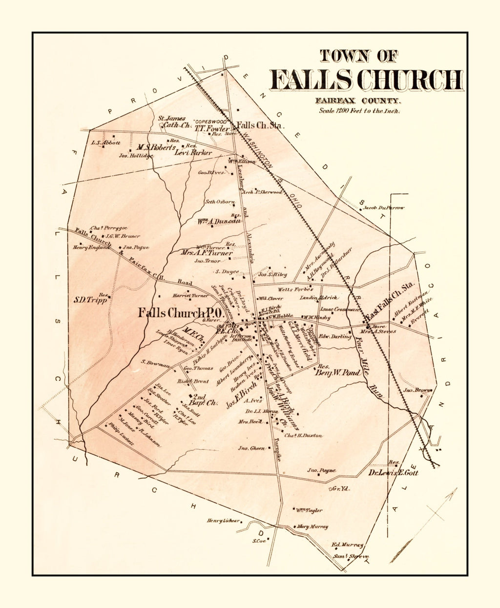Vintage Map of Falls Church, Maryland 1879