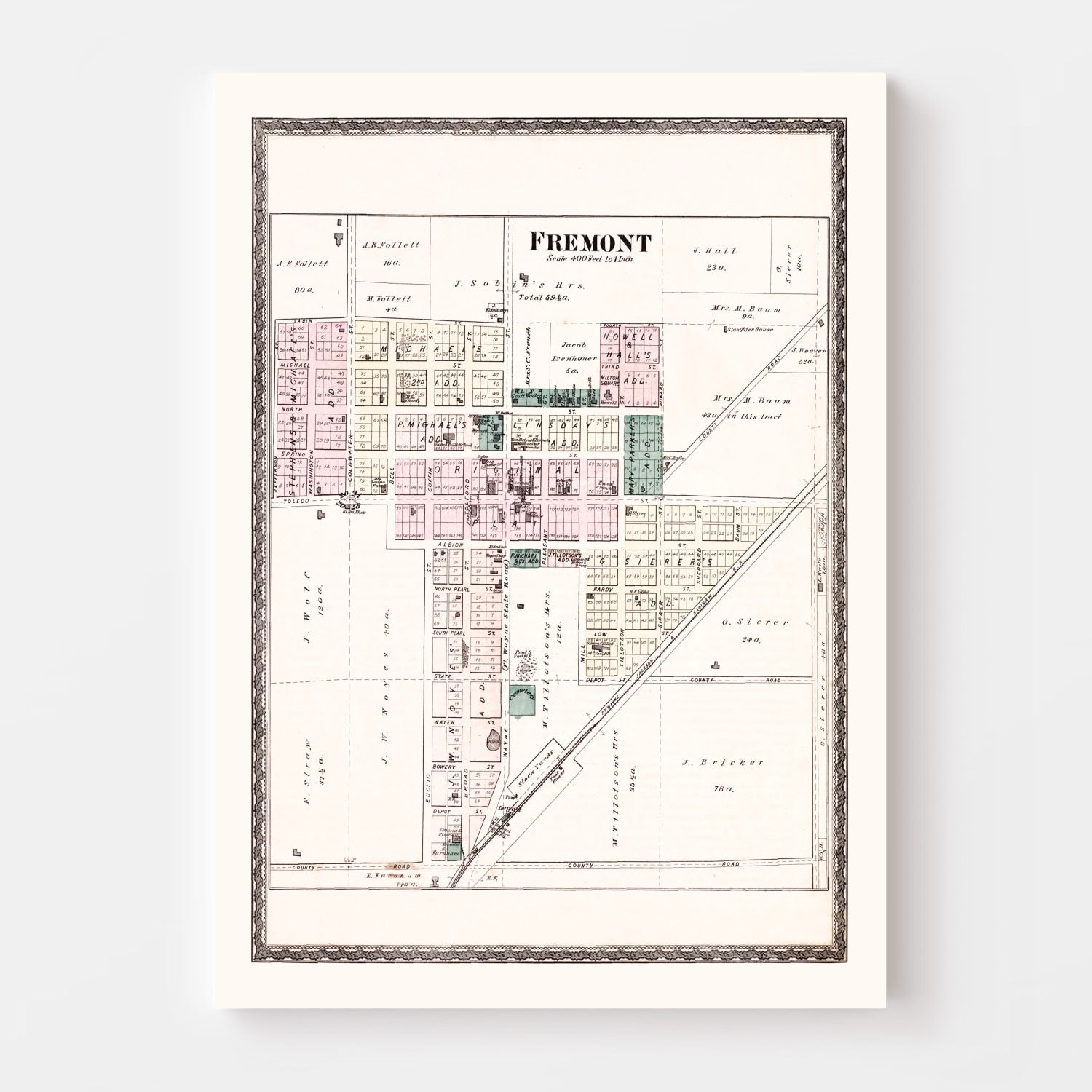 Vintage Map of Fremont, Indiana 1880