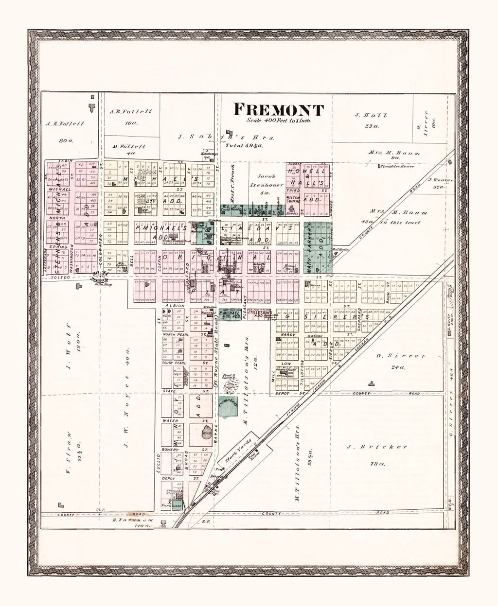 Vintage Map of Fremont, Indiana 1880