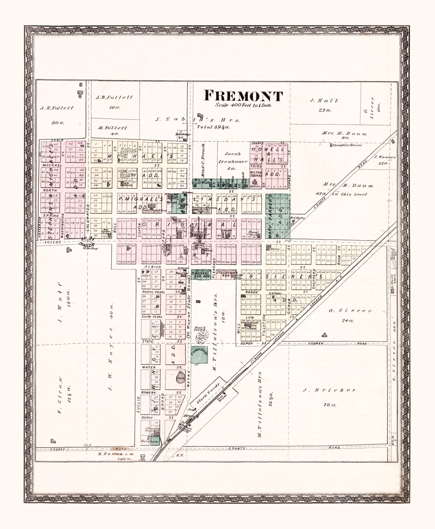 Vintage Map of Fremont, Indiana 1880