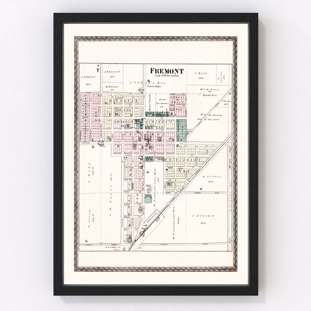 Vintage Map of Fremont, Indiana 1880