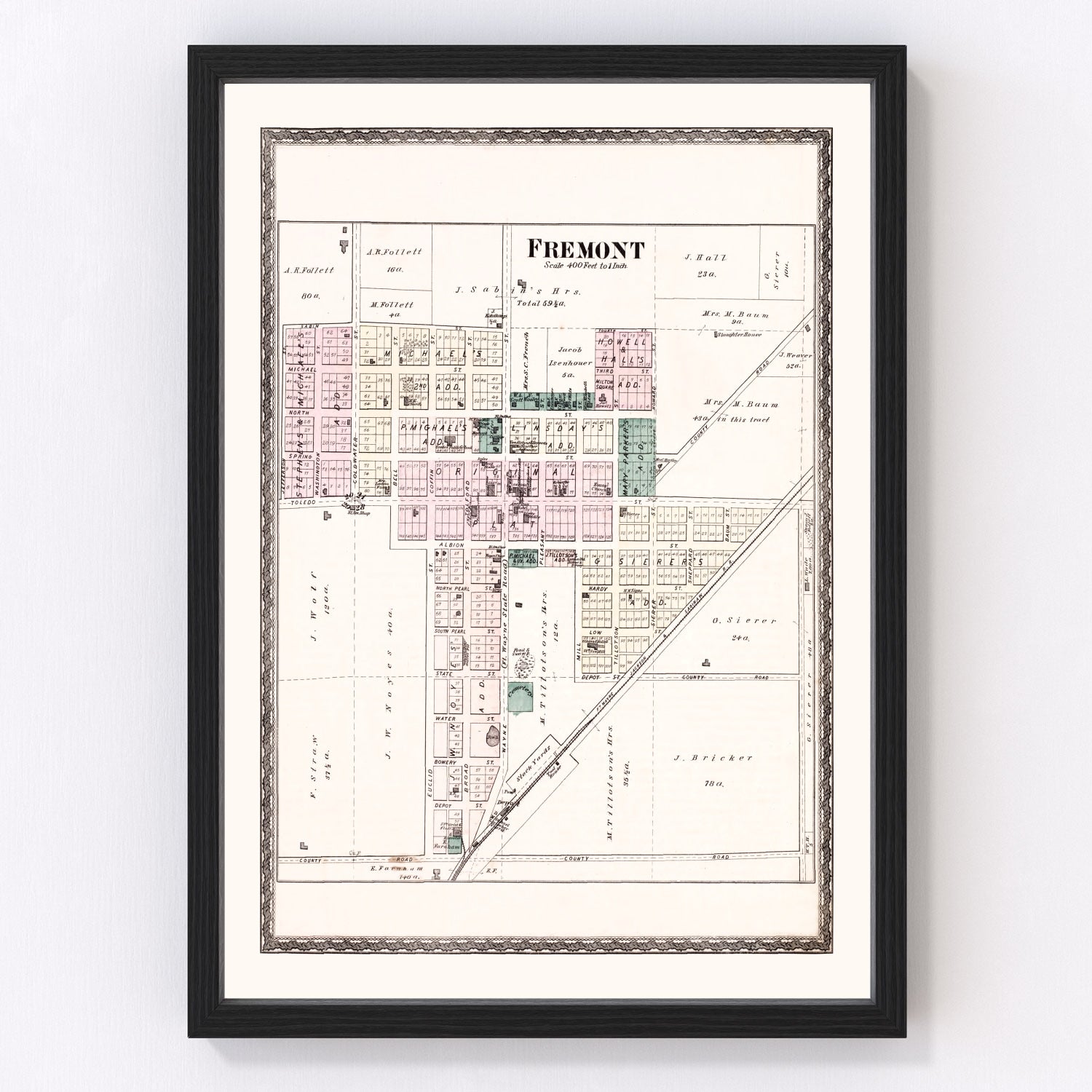 Vintage Map of Fremont, Indiana 1880