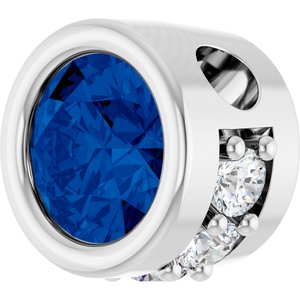 14K White Gold Lab-Grown Blue Sapphire & .07 CTW Natural Diamond Pendant