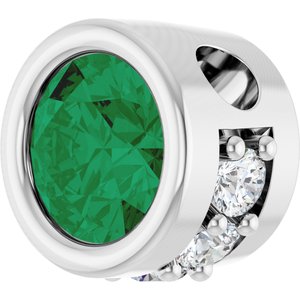 14K White Gold Natural Emerald & .07 CTW Natural Diamond Pendant