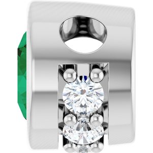 14K White Gold Lab-Grown Emerald & .07 CTW Natural Diamond Pendant
