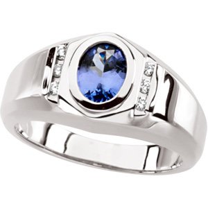 14K White Gold Natural Tanzanite & 1/8 CTW Natural Diamond Ring