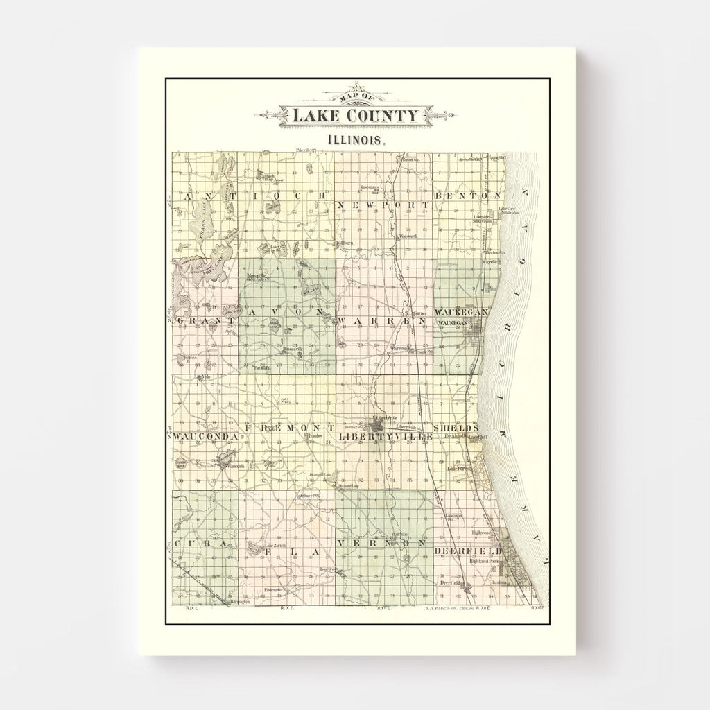 Vintage Map of Lake County, Illinois 1885