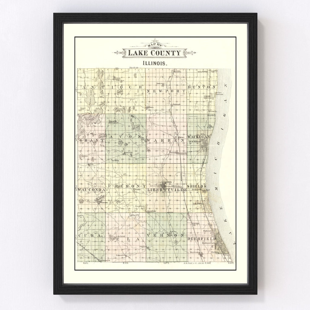 Vintage Map of Lake County, Illinois 1885